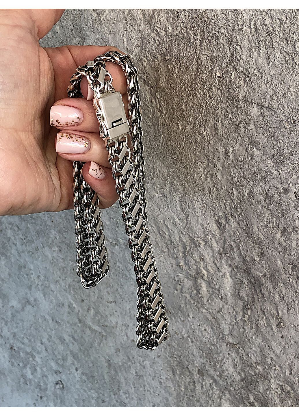 Серебряная мужская цепь двойной Бисмарк с накладками. Цепь с замком коробка DeLoS (352229388)