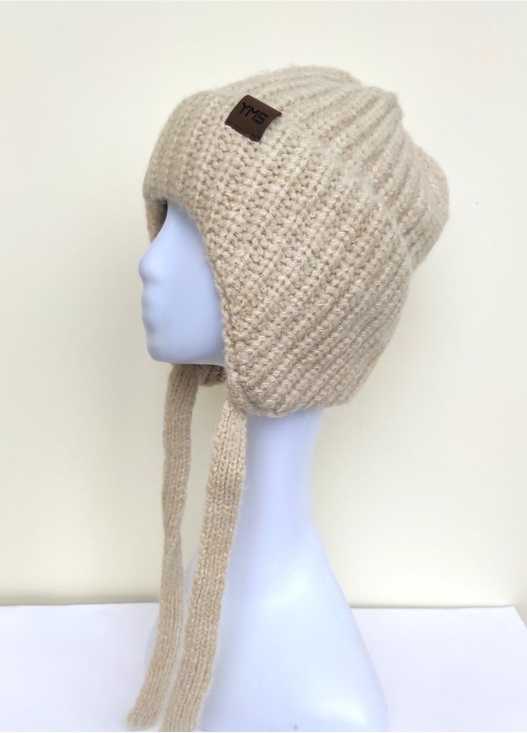 Женская Зимняя Вязкая Шапка с Широким Двойным Отворотом и Завязками, Толстая Теплая Шапка Шлем Шапка Ущанка No Brand Жіноча зимова шапка капор (363838660)