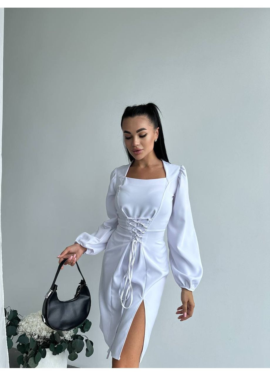 Белое коктейльное элегантное платье из креп-костюмки – женственность, стиль и безупречная посадка (замеры в описании) DK/DL Мода без кордонів однотонное