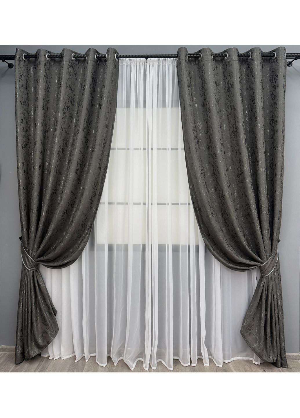 Комплект штор на люверсах Лен мрамор Pavliani № 1667ш 150х250 см 2 шт (37-0170) VR-Textil (317461218)