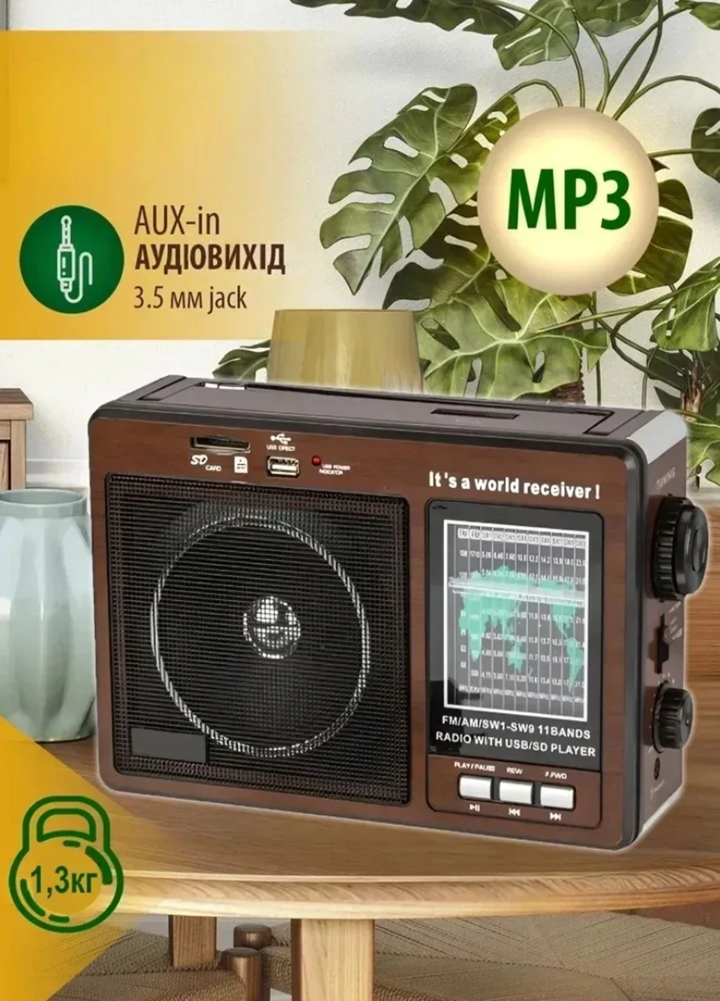 Радиоприемник аккумуляторный -RX 9966 воспроизведение с карт памяти SD и USB-накопителей Golon (330797644)