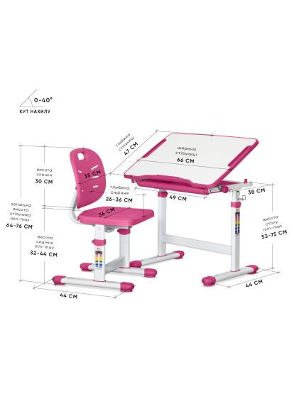 Парта зі стільцем (Evo-06 Plus PN) Evo-Kids Evo-06 Plus Pink (369882267)