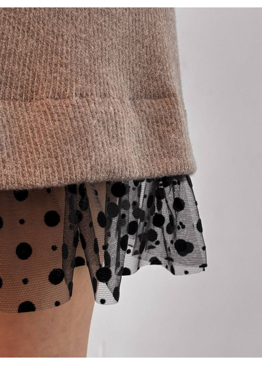 Темно-бежева жіноча ангорова сукня з фатіном Osoblyva