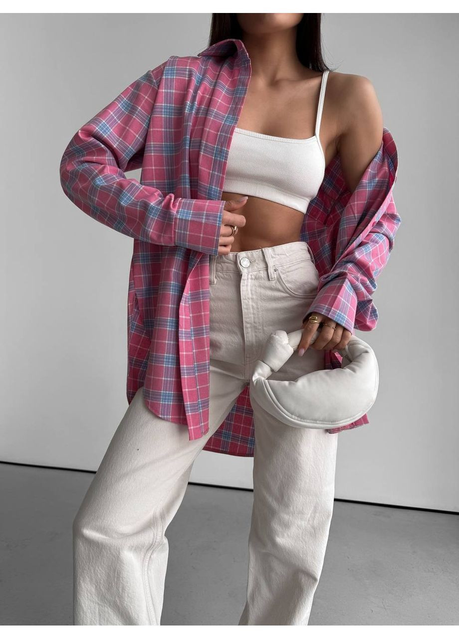 Жіноча сорочка оверсайз в клітинку No Brand Р4959-440 (361383558)