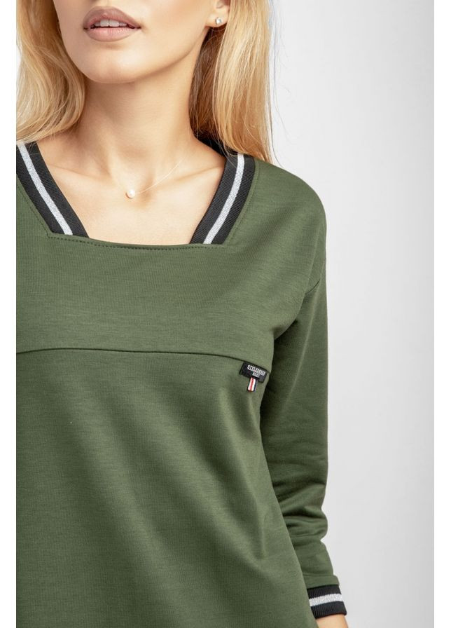 Оливковое (хаки) спортивное элегантное платье трапециевидного силуэта с карманами (1743) Triko Bakh