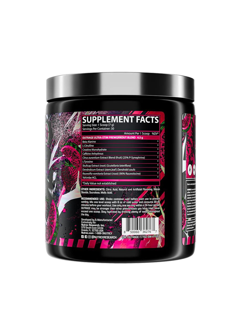 Outrage High-Stim Pre-Workout - 30 услуг Strawberry Watermelon Nutrex (369398947)