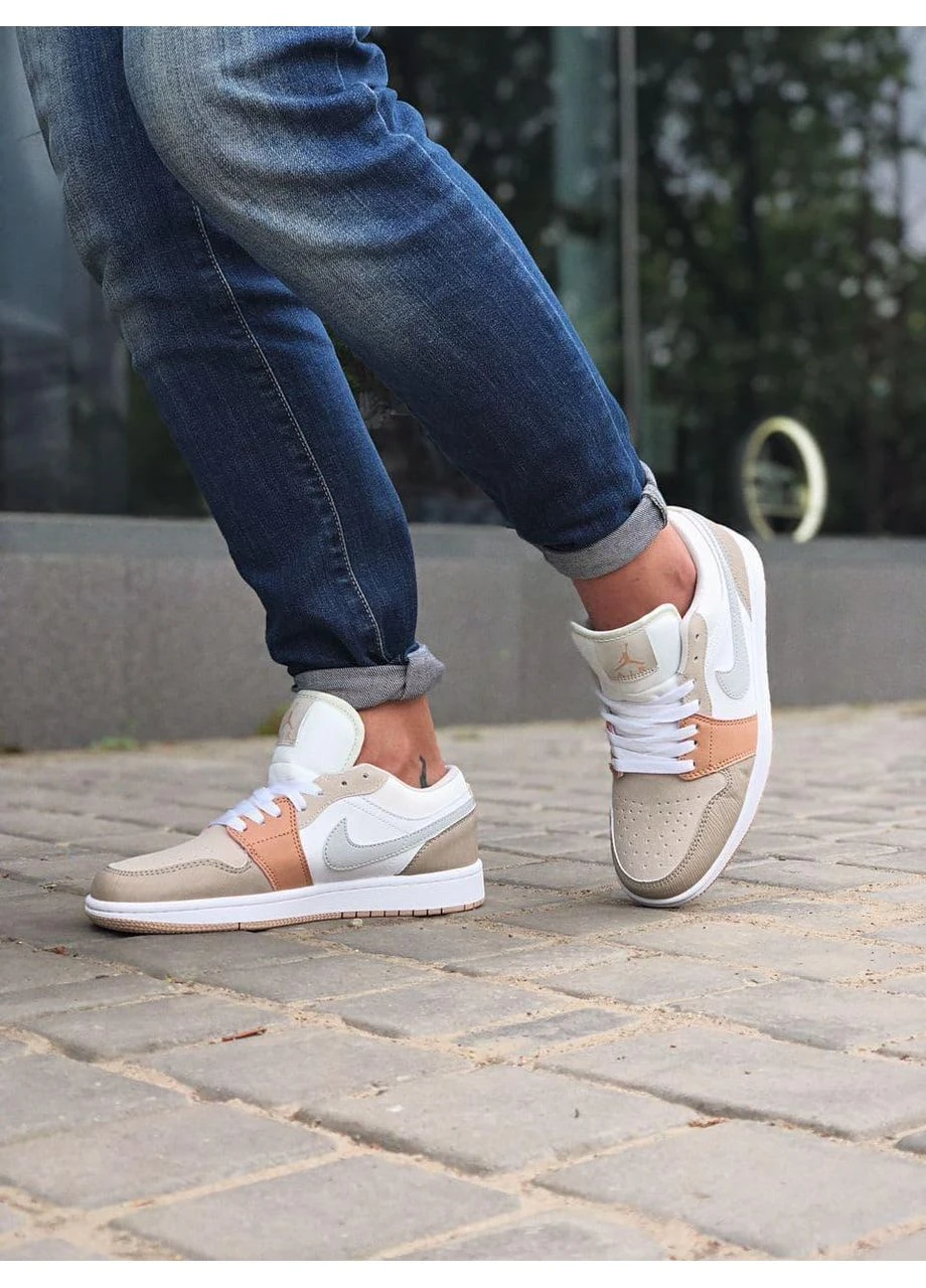 Белые демисезонные кроссовки мужские nike air jordan retro 1 low beige white найк аир джордан белые No Brand