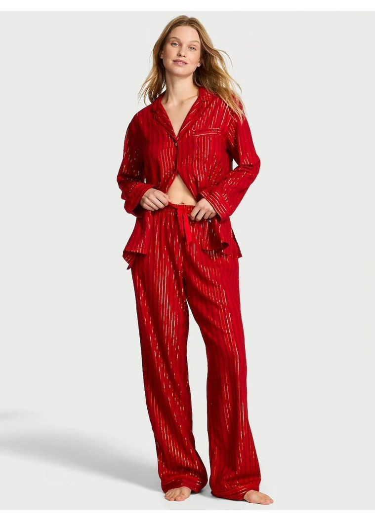 Красная пижама фланелева flannel long pajama set рубашка + брюки Victoria's Secret
