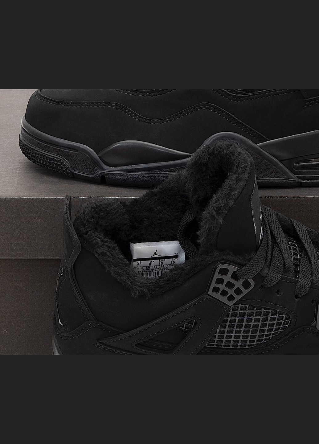 Чорні Зимовий кросівки зимові чоловічі nike air jordan 4 winter black cat fur | найк аір джордан 4 чорні з хутром No Brand