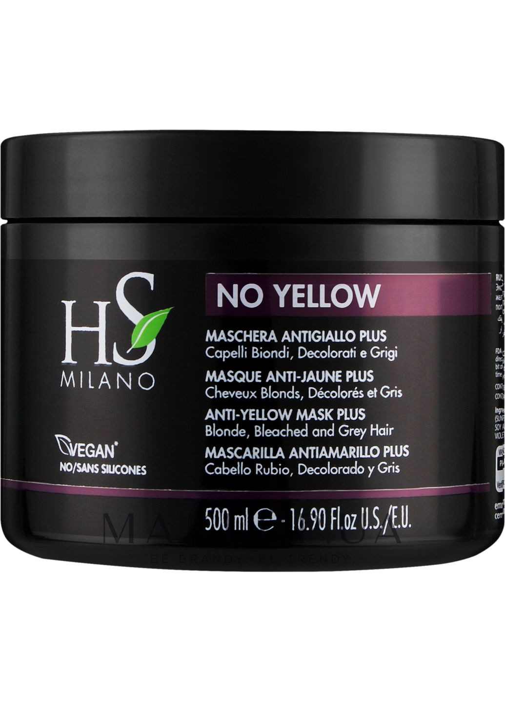 Маска для догляду за світлим, сивим, знебарвленим волоссям No Yellow Anti-Yellow Mask Plus 1000ml (1246405-31100910) HS Milano (369107841)
