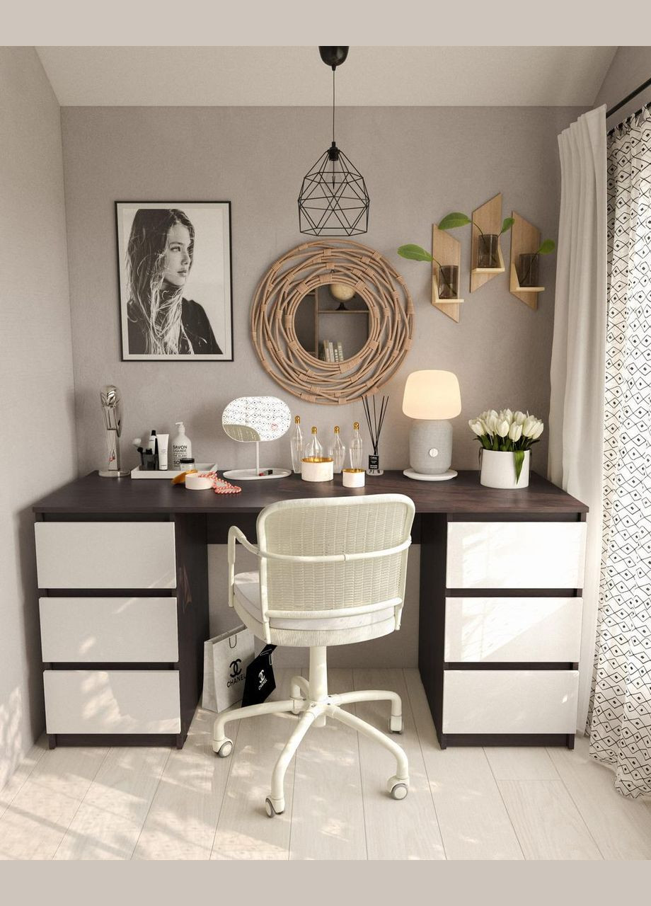 Стол компьютерный с двумя тумбами, стол письменный T-228 Венге темный/Белый MORELI (335423570)