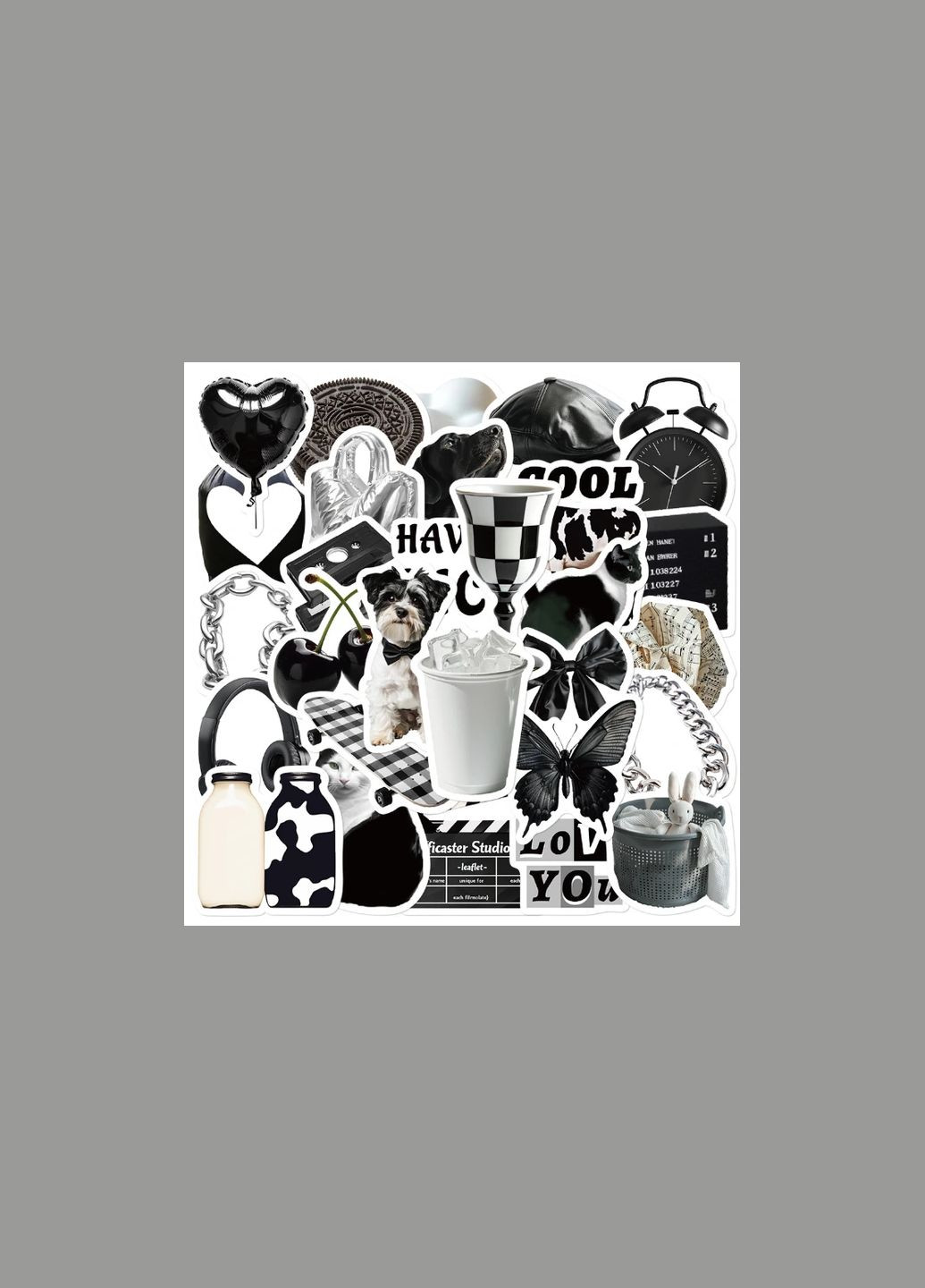 Набор наклеек Black White черно-белые 50 штук стикерпак на ноутбук самкат гаджеты No Brand (322931064)