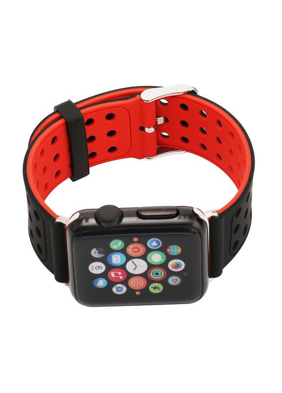 Двухсторонний ремешок с перфорацией для Apple Watch 42mm / 44mm / 45mm - Black&Red Primo (262296127)