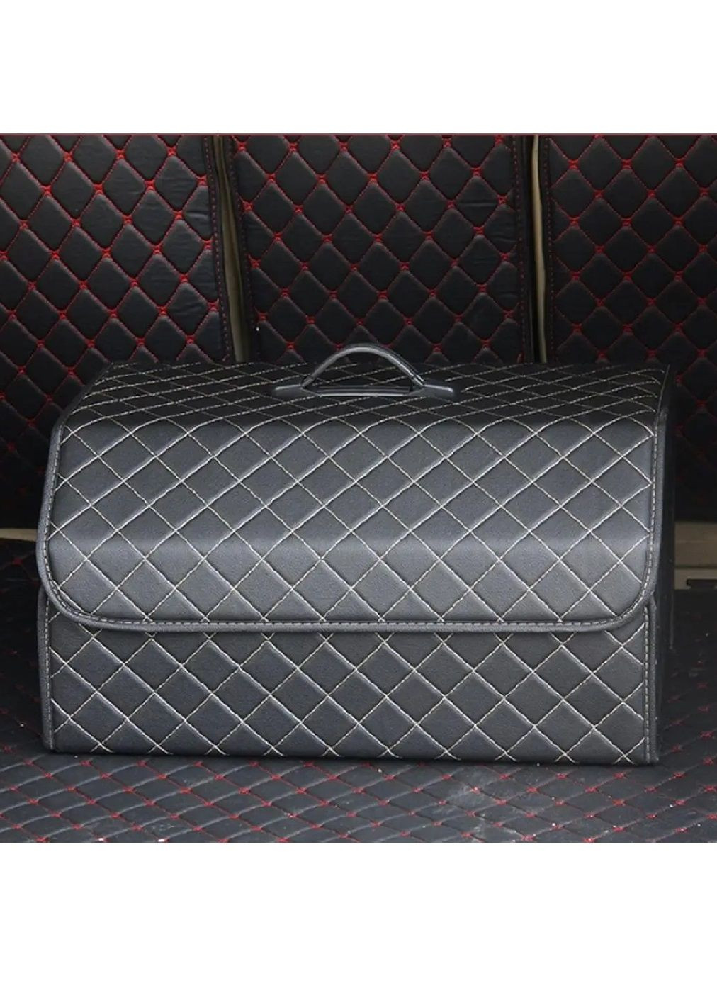 Комплект органайзеров в багажник машины автомобиля с ручкой для переноски экокожа 2 штуки (476932-Prob) Черный с белой строчкой Unbranded (292706495)