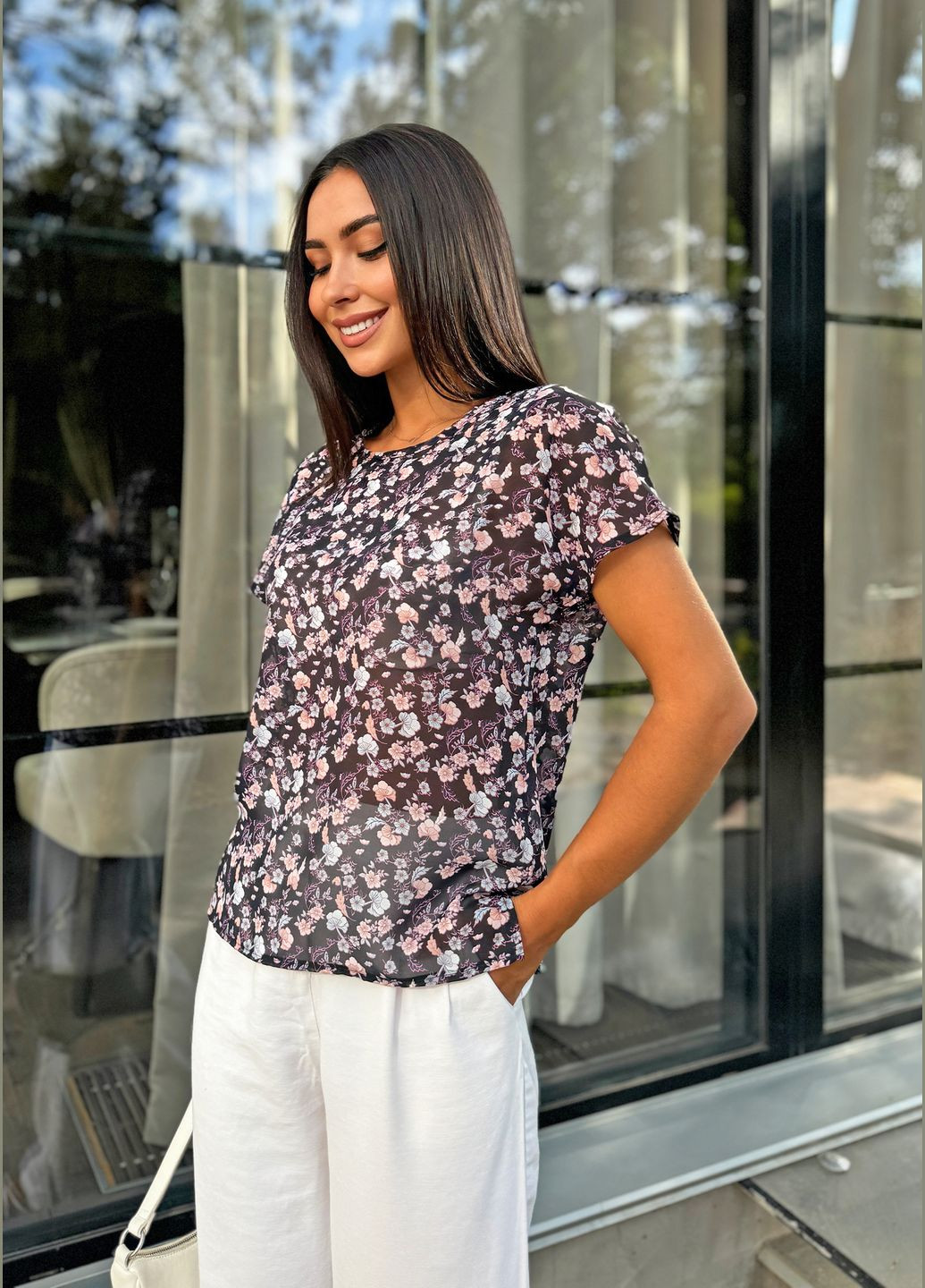 Чорна універсальна жіноча блуза з шифону INNOE Блуза