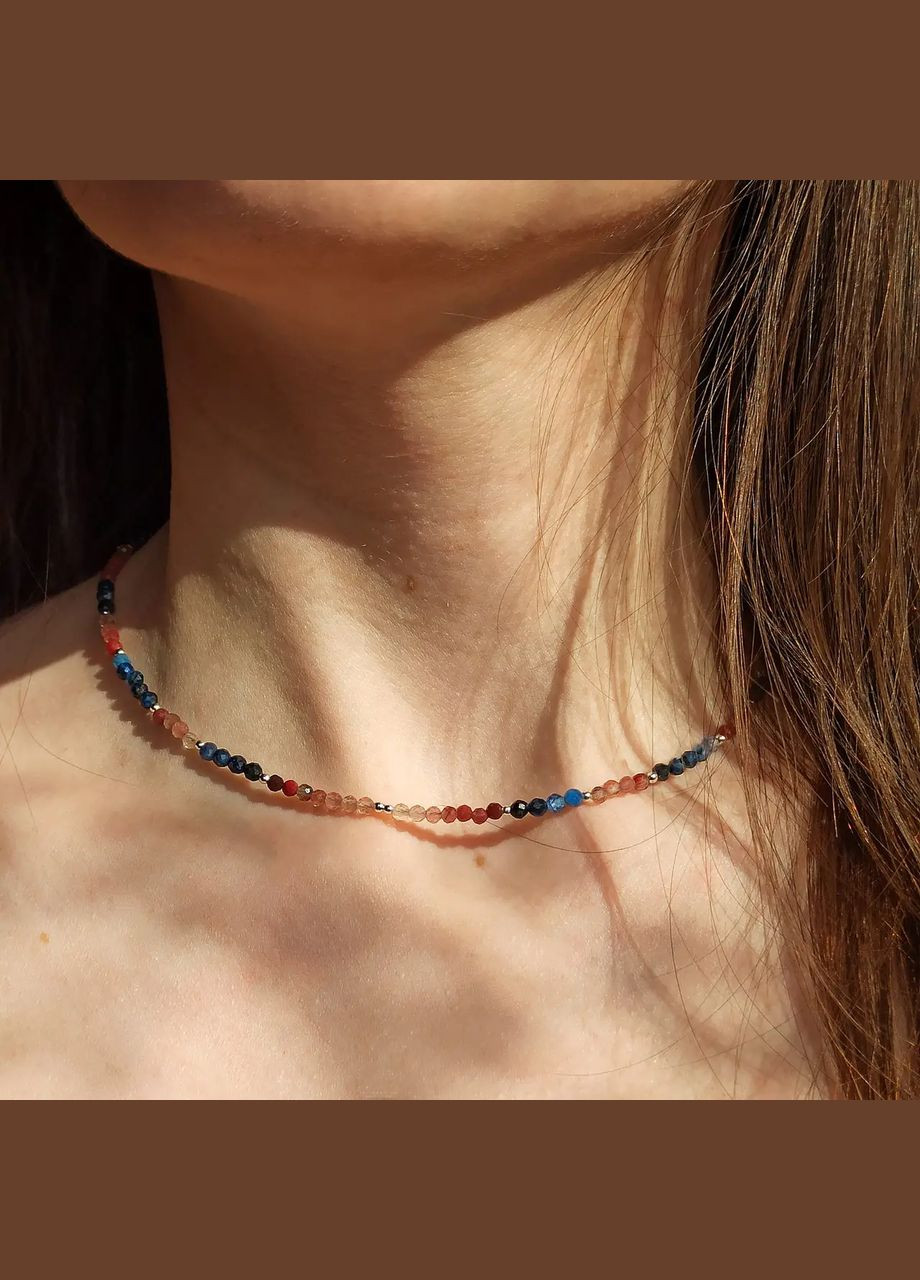 Чокер натуральный камень Кианит+Кварц Андерсон фур-ра гип-ный сплав цвет серебро d-3мм+- L-40-45см No Brand кварц, кианит латунь серебро (303216916)