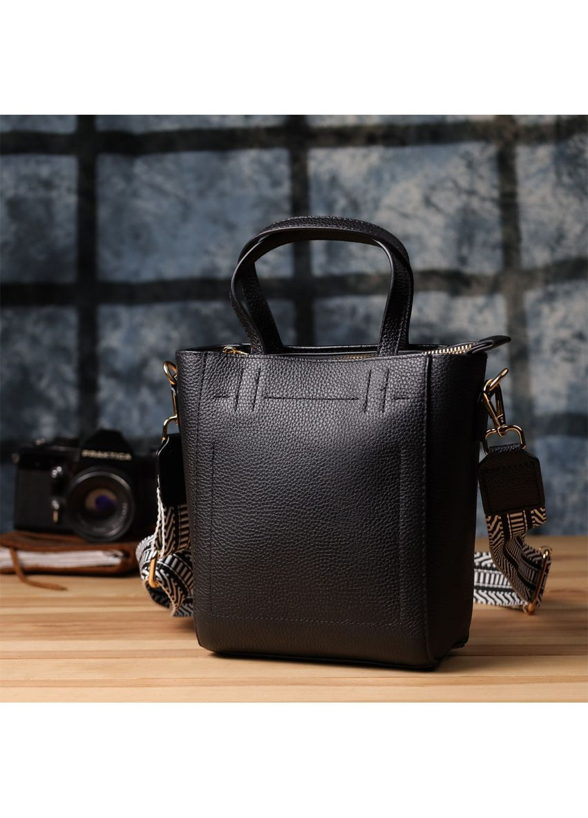 Трапецієподібна сумка для жінок з натуральної шкіри 22916 Чорний Vintage (349442741)