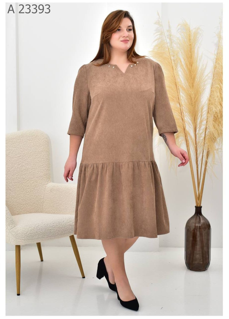 Бежева повсякденний жіноча сукня великого розміру SK однотонна