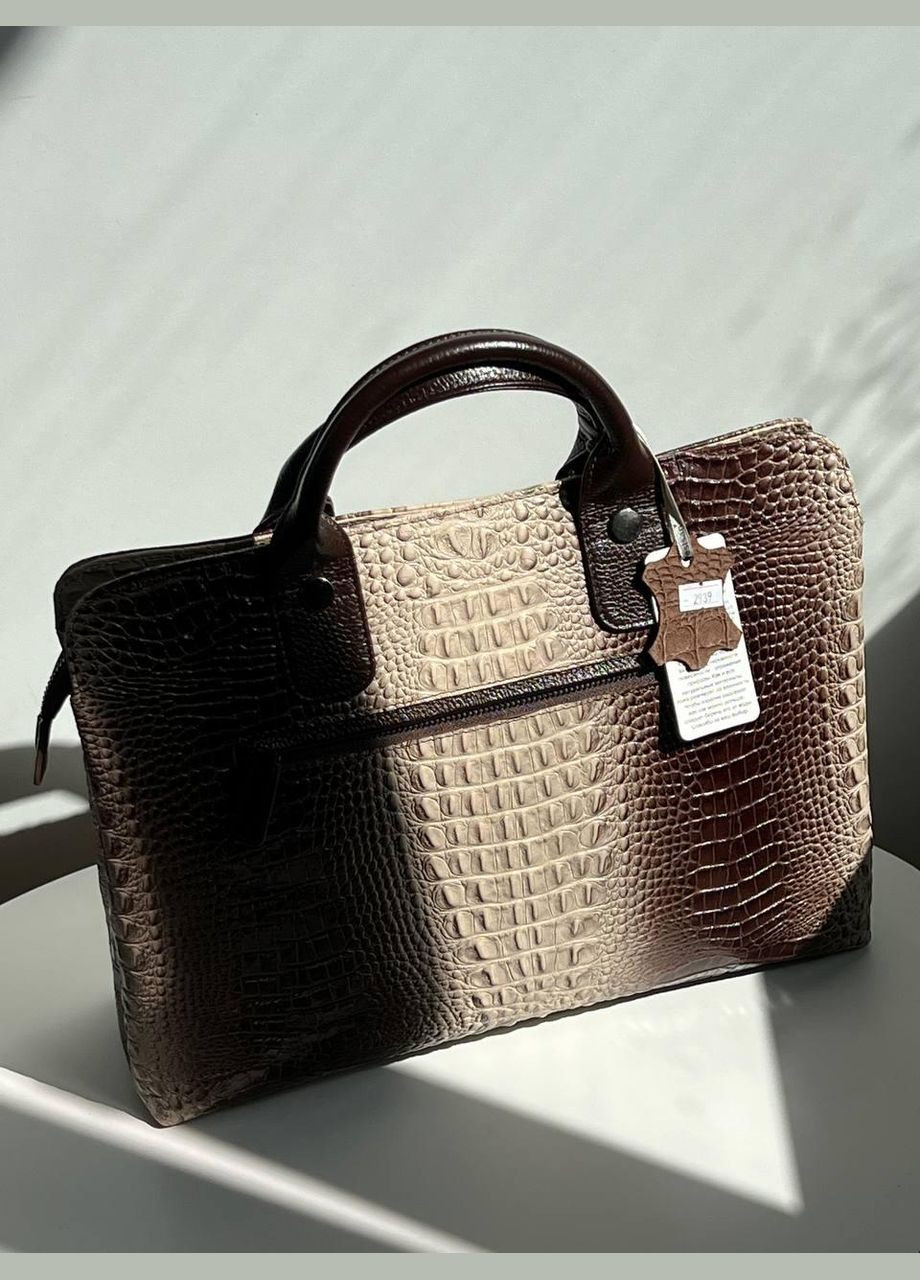 Женская сумка-портфель натуральная кожа коричневая с бежевым градиентом шаго Турция Desisan (341322631)