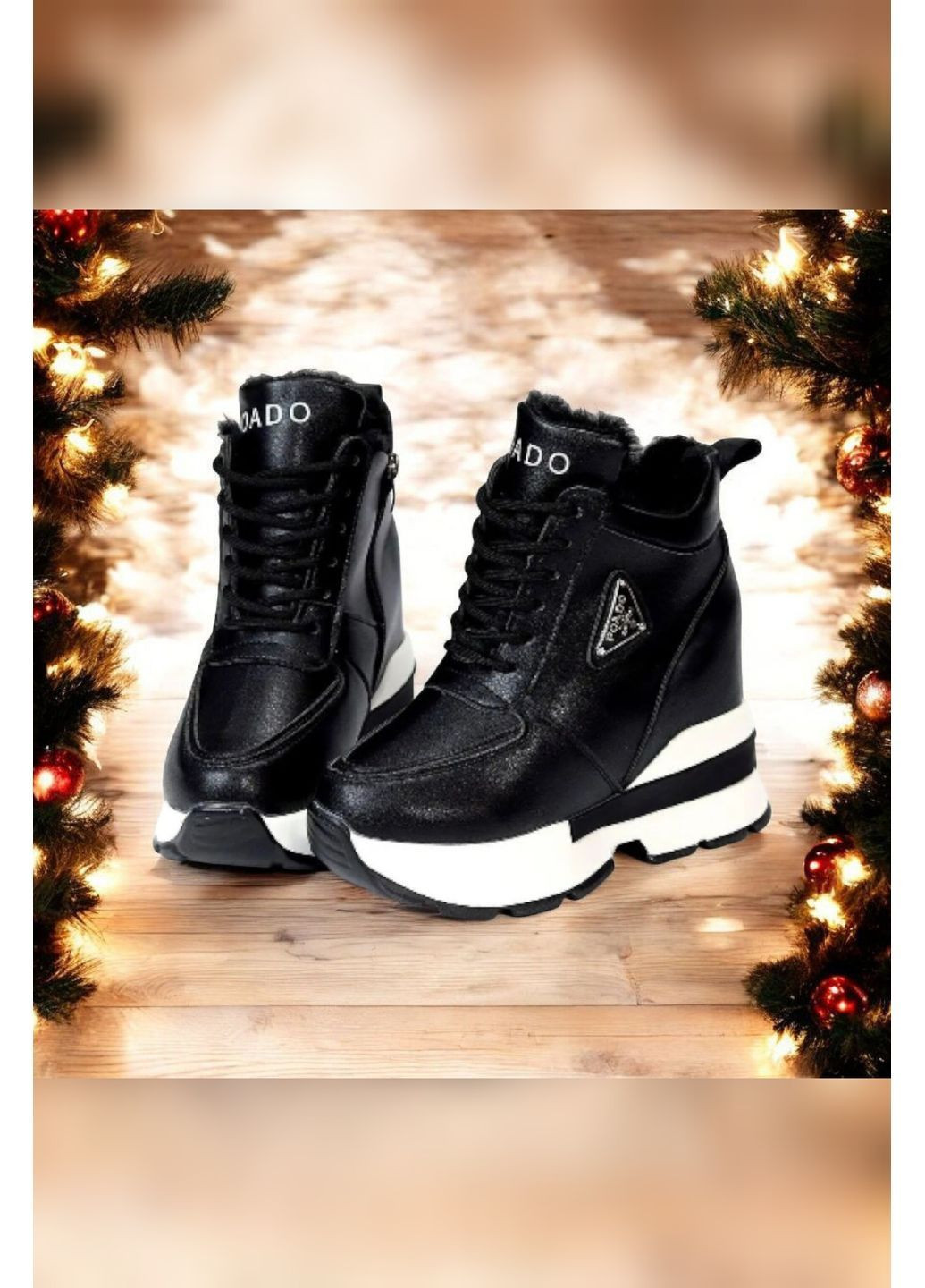 Женские черные зимние сникерсы на спортивной танкетке с шнуровкой теплые удобные стильные Viki Снікерси чёрные зима (369920799)