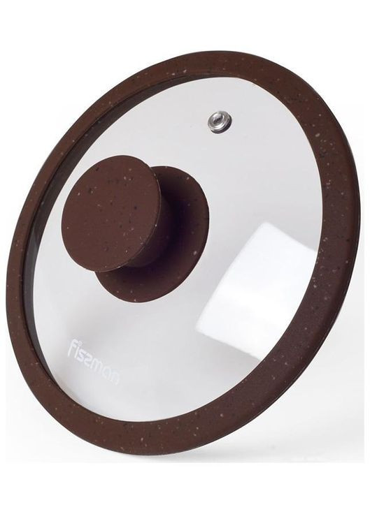 Крышка стеклянная ARCADES Ø24см с силиконовым ободом (темно-коричневый мрамор) Fissman (330139286)