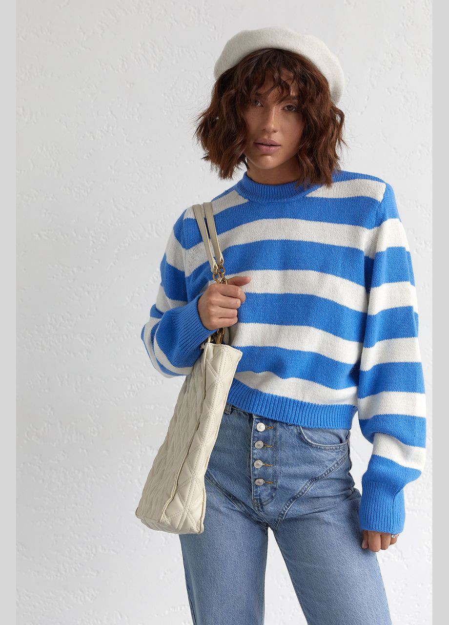 Синій демісезонний в'язаний джемпер oversize в смужку - синій колір, s (sku_01026) No Brand