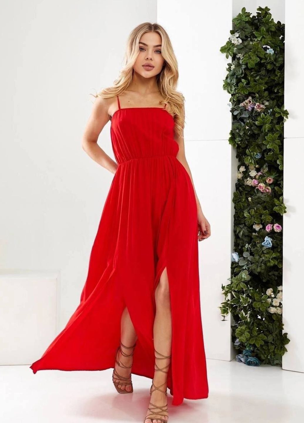 Красное вечернее платье маргарита на тонких бретельках в греческом стиле No Brand однотонное
