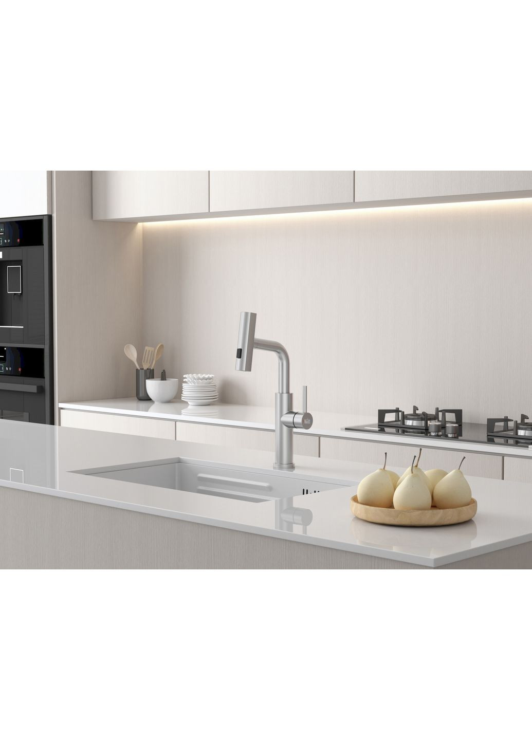 Змішувач на кухню водоспад з висувною лійкою нержавіючий Nett LS-35 (352730007)