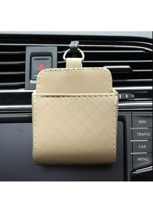 Кожаный карман-органайзер для телефона в автомобиль, навесной органайзер для телефона (бежевый) China (368682345)