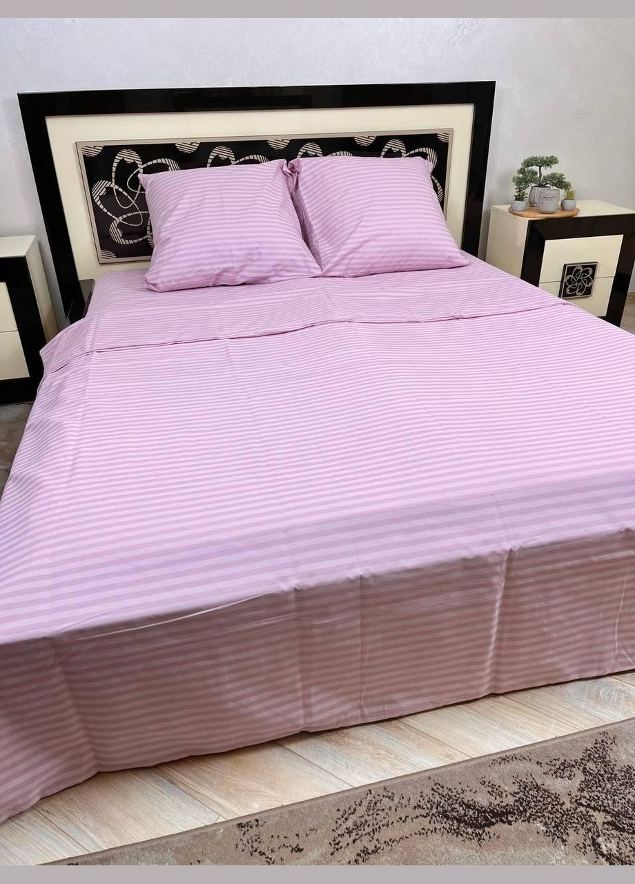 Постельное белье хлопковое в Полоску Полуторное 150 x 220 Бязь Розовое 50 х 70 No Brand (282819997)
