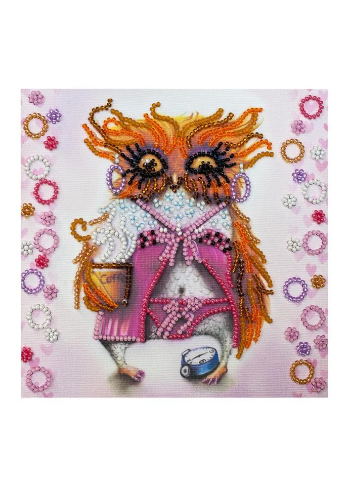Набір для вишивання бісером "Сова з чашкою кави" AM-104 15х15 см No Brand (330606310)