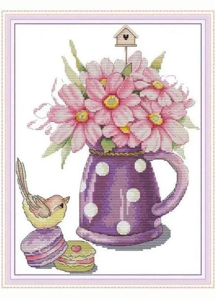 Набор для вышивания по нанесённой на канву схеме "Bird and Vase ".AIDA 14CT printed, 28*35 см Joy Sunday (313614254)