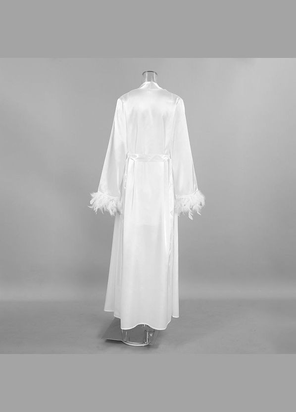 Женский халат атласный длинный с объемным перьями в комплекте с пеньюаром No Brand Халат довгий з пір`ям Feather (340462096)