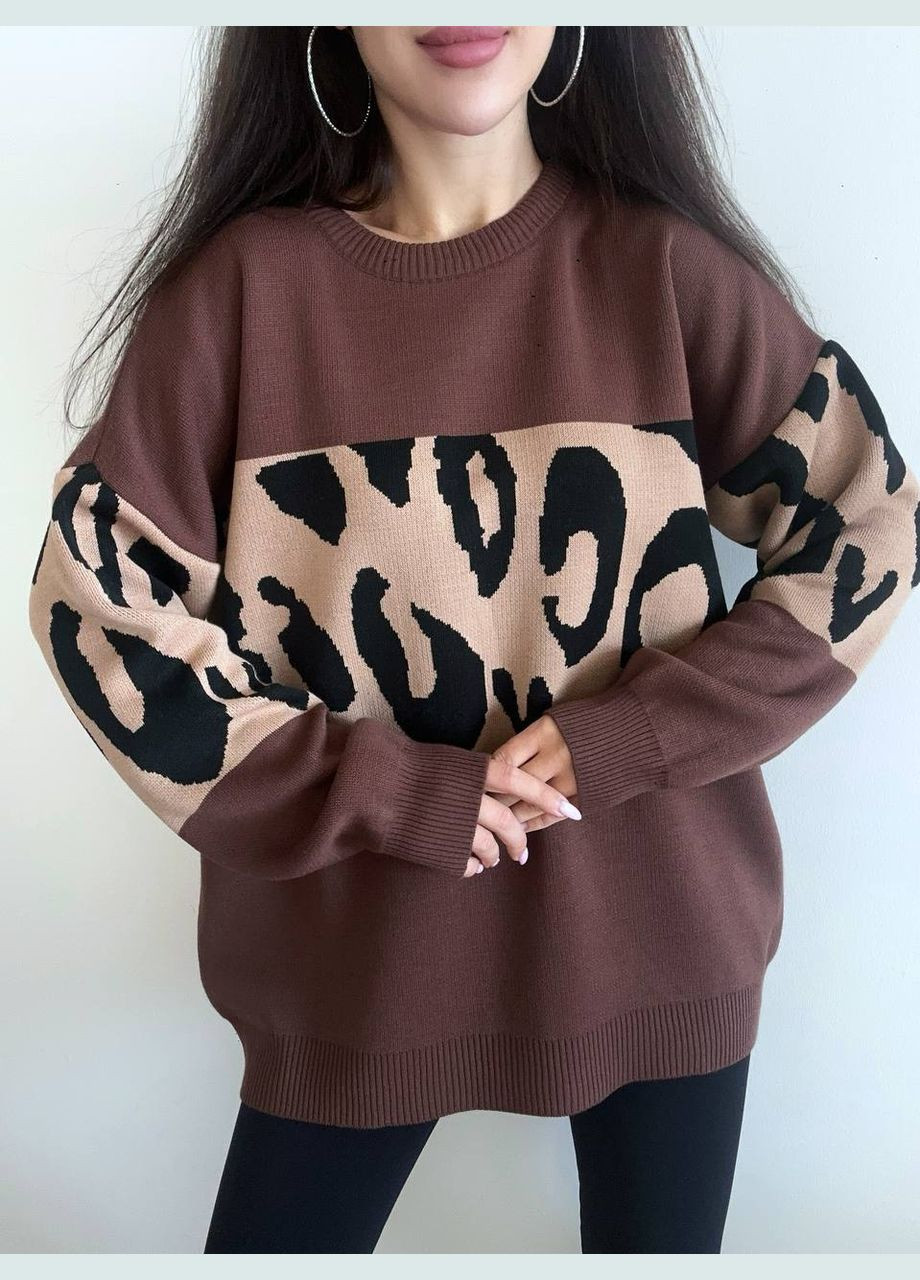 Коричневый демисезонный стильный оверсайз свитер Vakko