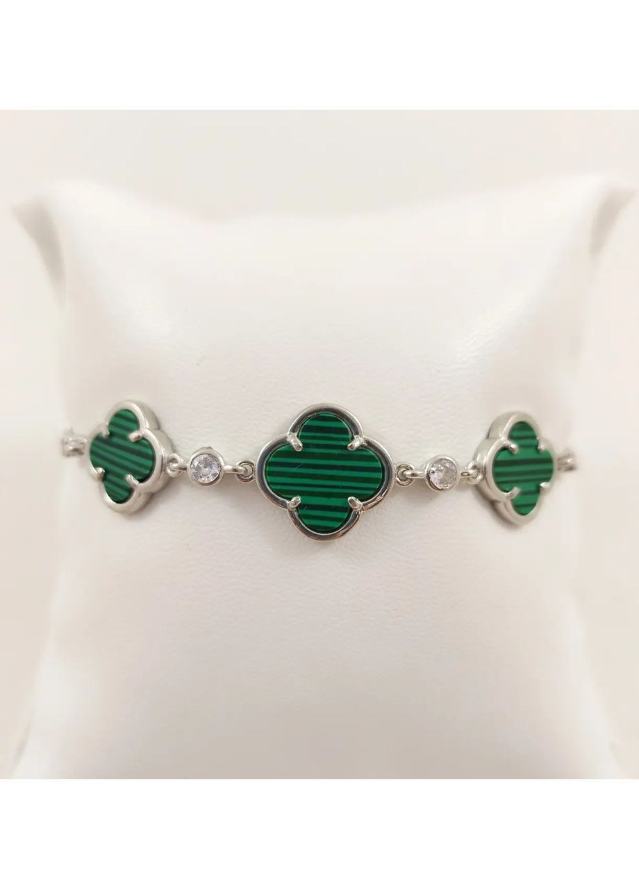 Браслет-слайдер срібний з малахітом і цирконієм "Конюшина" КЛВБ/З-мх No Brand Браслет (368770483)