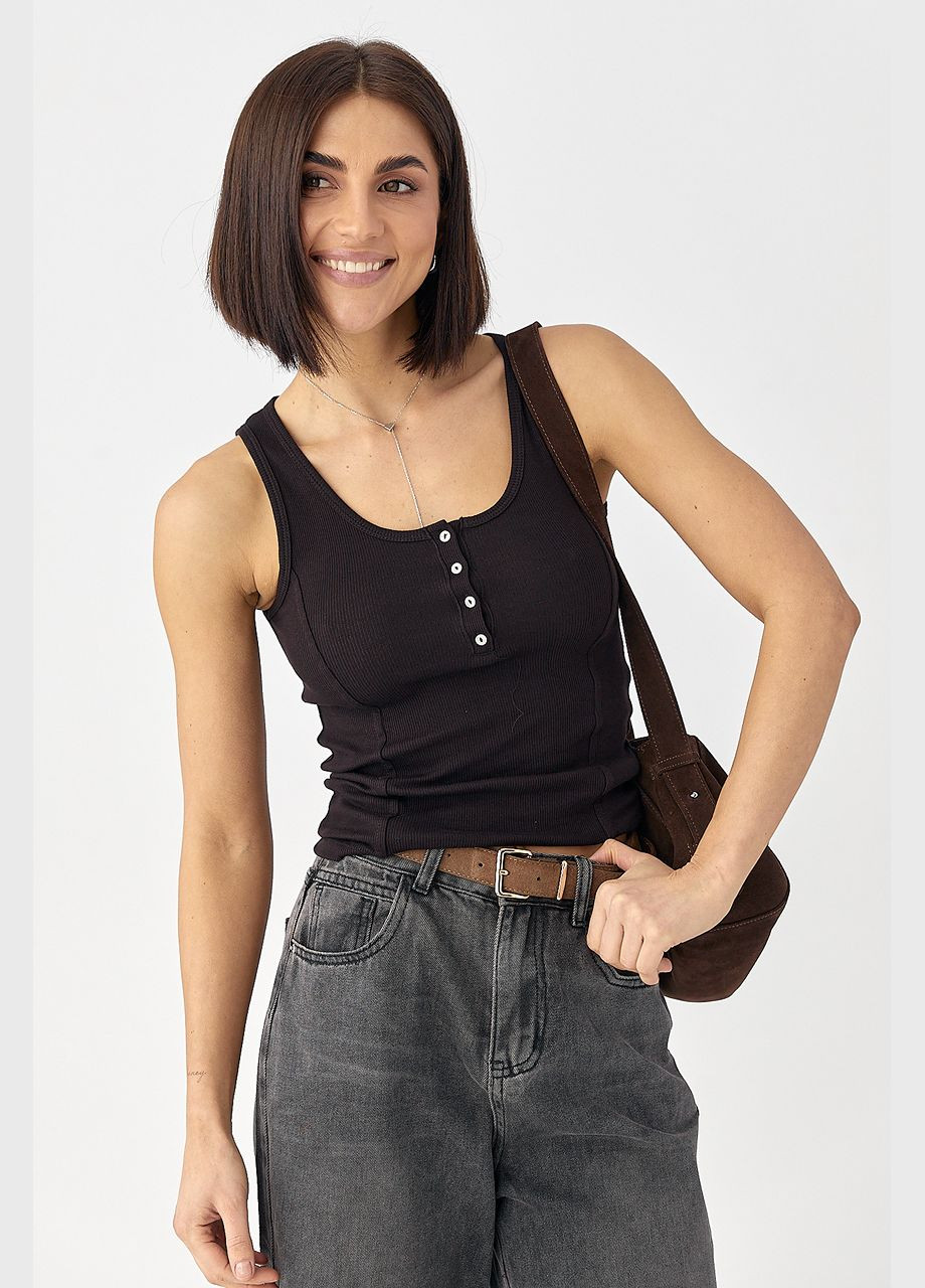 Майка приталена в рубчик з декоративними швами Lurex — 323644693