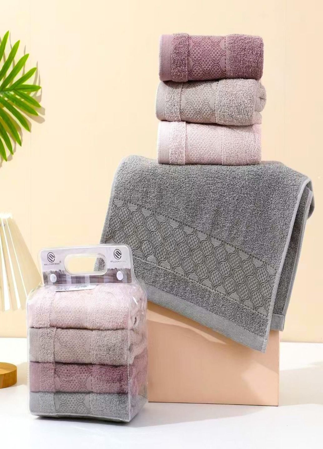 Полотенце 100*50 махровое No Brand серо-бежевый