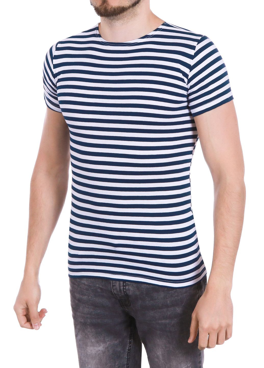 Синя тільняшка-футболка в'язана (синя, вмф, морська) з коротким рукавом УТОГ