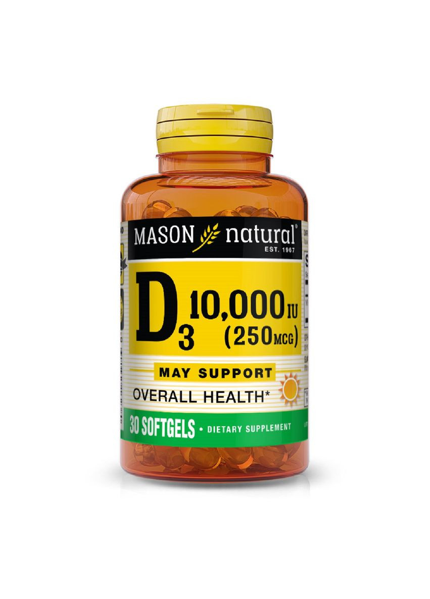 Вітамін D3 10000 МО, Vitamin D,, 30 гелевих капсул Mason Natural (330626700)