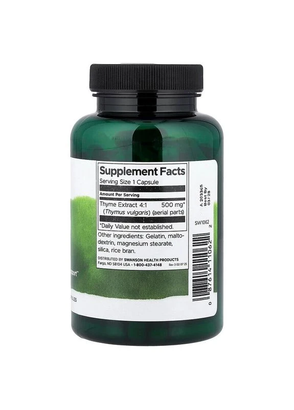 Екстракт листя тим’яну Thyme Leaf 500 mg, 120 капсул Swanson (400001138)