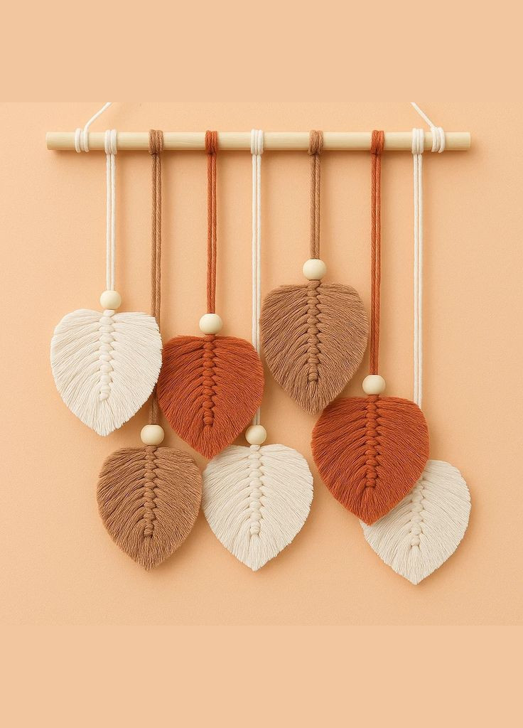 Набор макраме для ручного вязания гобелена настенного декора "Листья" 37х30см,для рукоделия бордово-коричневый No Brand (369802867)