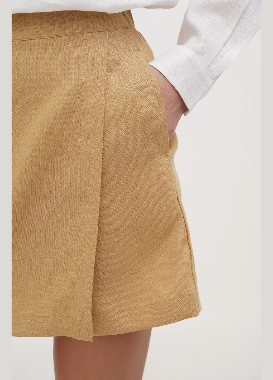 Жіночі короткі шорти-спідниця лляні на резинці з кишенями однотонні Тайм., р., код 8421/48/147 ГАЛЕРЕЯ ЛЬОНУ (333164633)