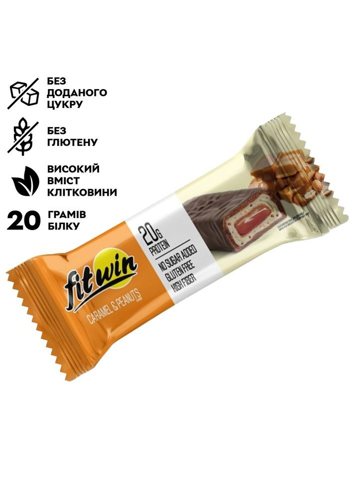 Протеиновый батончик Protein Bar 20%, 60 грамм с начинкой - Арахис-карамель FitWin (322617690)