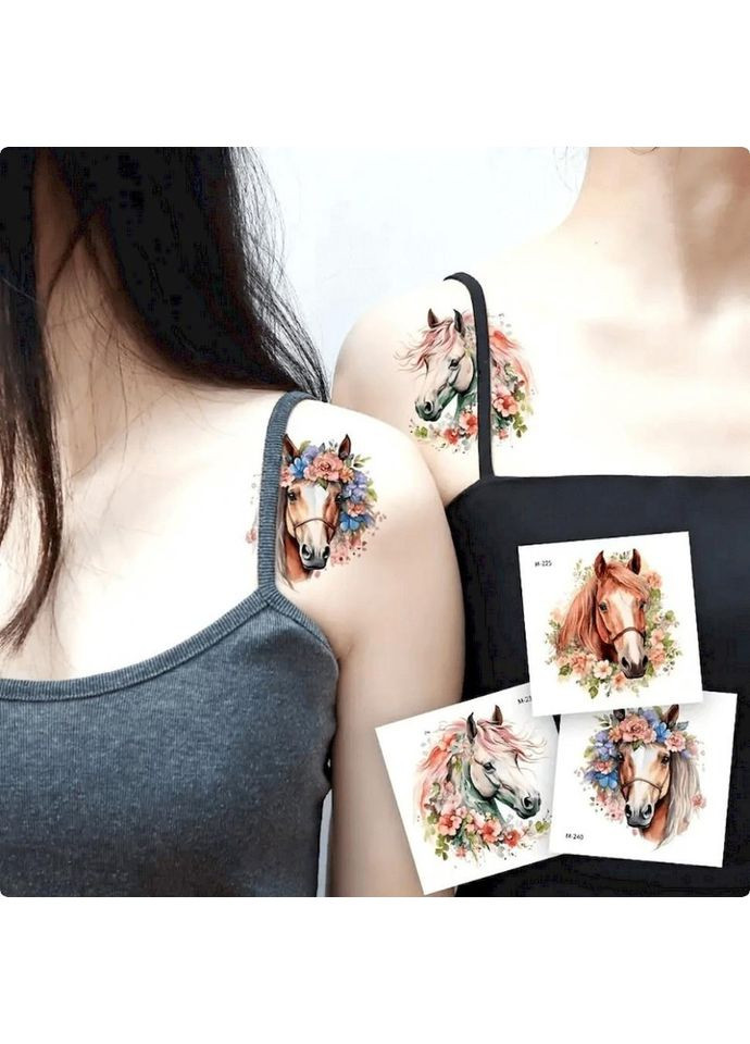 Набір тимчасових татуювань "Коні" Horses-20-01 розмір 6х6 см No Brand (365638952)