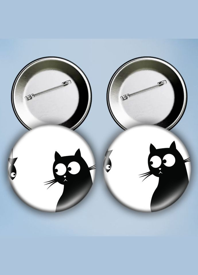 Значки на булавке набор 2 шт Black cat and fish металлические на шпильке 56 мм No Brand (303108090)