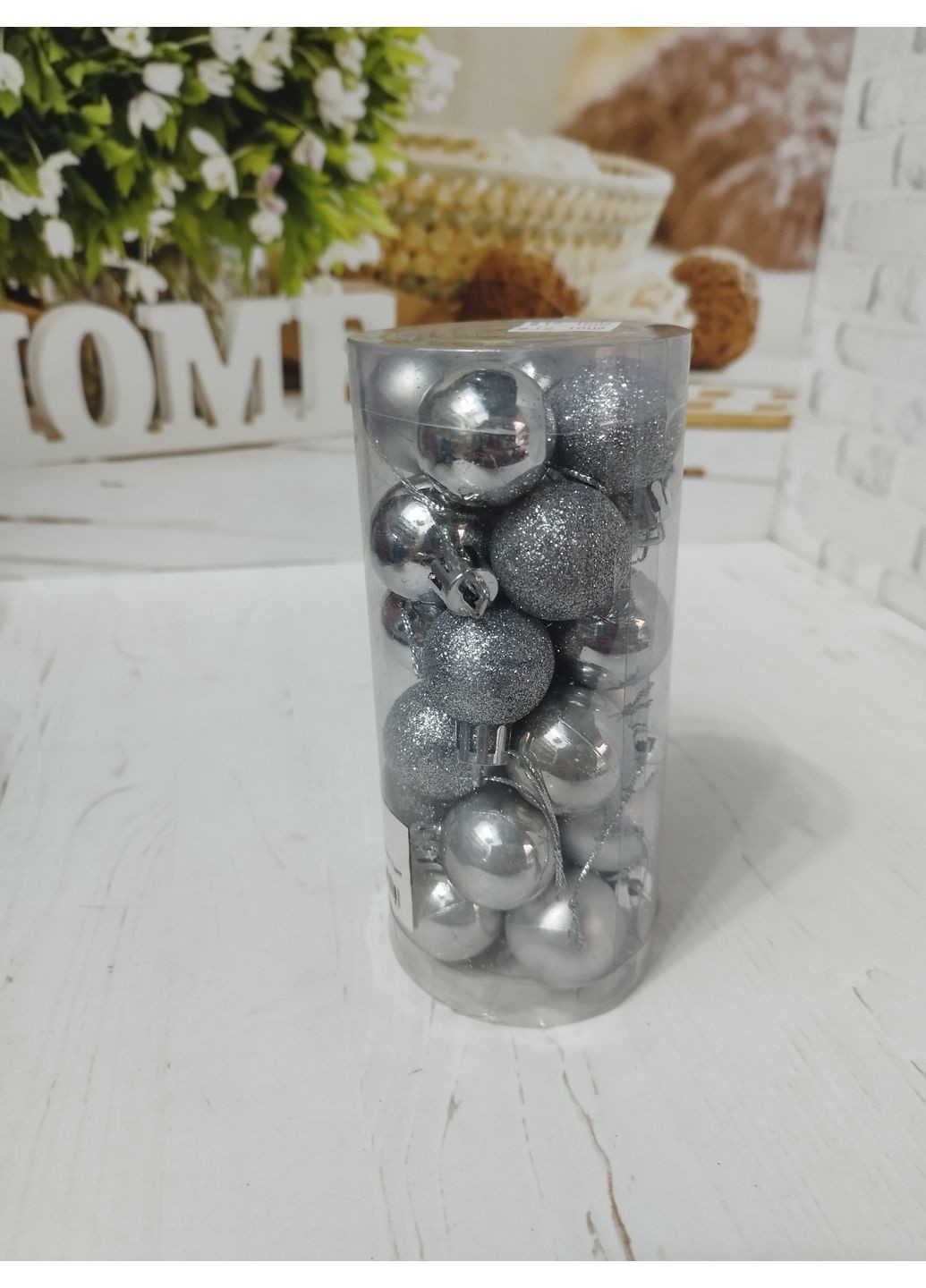 Набір новорічних куль на ялинку MK9003-6 пластикових 3 см 24 шт Сріблястий Yiwu (368677610)
