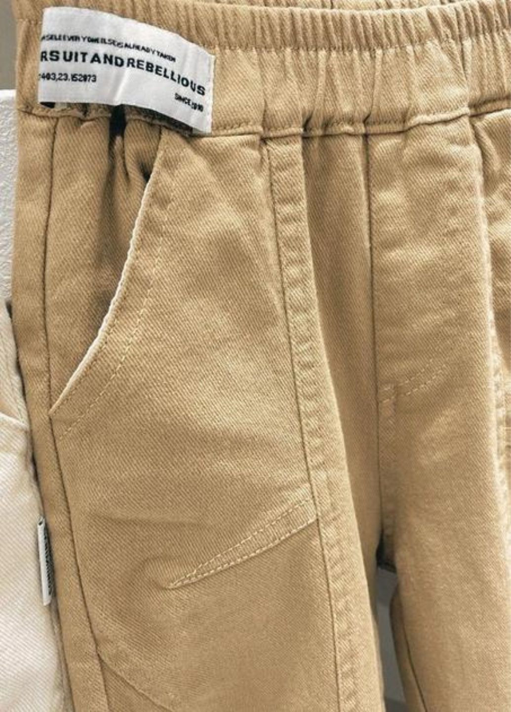 Бежевые демисезонные мом фит, прямые джинсы котонновые детские на резинке Kacady