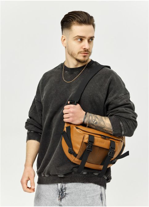 Большая мужская поясная сумка бананка из натуральной кожи Коричневая (1008038721) Sambag (361244588)