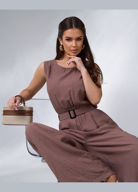 Комбінезони ISSA PLUS 14626A комбінезон-брюки однотонний коричневий повсякденний льон