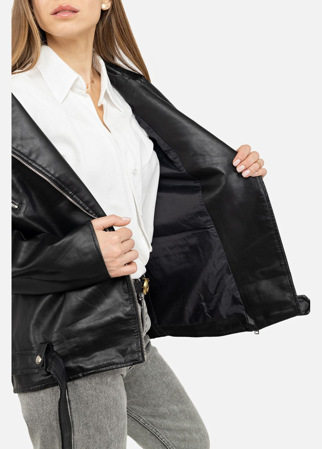 Черная демисезонная женская куртка косуха цвет черный цб-00238372 Hestovrviio